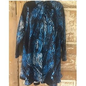 pleats collection swing jacket sz s blue black hi- lo zip back